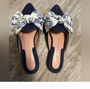 Margaux Navy and Cream Floral Bow Mules